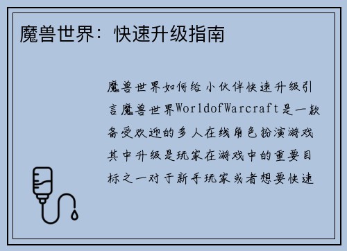 魔兽世界：快速升级指南